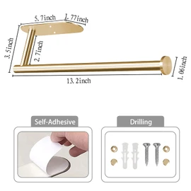 Gold Paper Towel Holder Under Cabinet - 13inch Lenghted Design & Jumbo Rolls Paper Tissue Holder Wall Mount for Bathroom Kitchen -SUS 304 Stainless Steel