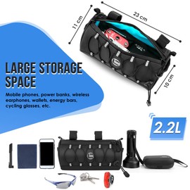 Eyein Bike Handlebar Bag - Waterproof Reflective Bicycle Front Bag, Storage Bike Bags Bike Accessories with Shoulder Strap Removable Straps Zipper for Road Mountain Cycling(Square, 2.2L)