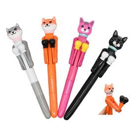 Lopenle 12 PCS Cat Boxing Pens Fun Catty Ballpoint Pens Novelty Animal Boxing Pens With Blue Ink For School Office Birthday Party