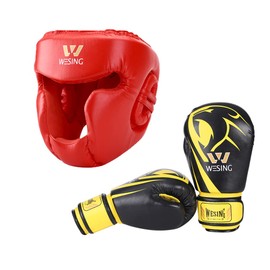 Wesing 6 oz Boxing Gloves for Kids with Full Protective Headgear Boxing Protective Gear for Children (Yellow, S)