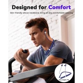 YUANJ Neckband Headphones, Wireless Earbuds with HiFi Sound Quality IPX7 Waterproof in-Ear Headphones with Microphone, 5.4 Bluetooth Earphones and Cable for Sports, Fitness