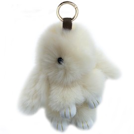 Xsclpomddy Cute Large Plush Rabbit Keyring Plush Bunny 7 in Keyring Pom Poms Bag Pendant Handbag Car Key Decoration, Light Gray