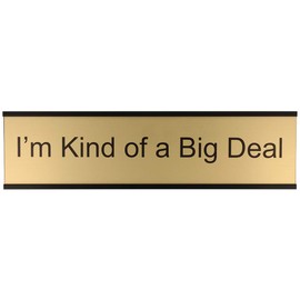 ExcelMark I'm Kind of a Big Deal Desk Plate – 2"x 8"Novelty Name Plate – Gold Name Plate with Black Desk Holder