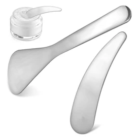 KOMBIUDA Set of 2 Metal Makeup Spatulas Skincare Tool Comfortable Handle Stainless Steel Beauty Scoops for Cosmetics Face Skin Care
