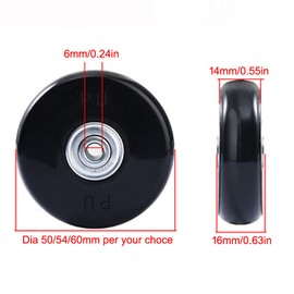 LOTOWELZON Pack of 2 Double Type Black Mute Luggage Replacement Wheels 50 mm Thickness 14 mm with 6 mm Ball Bearings Repair Kits ABEC 608zz for Suitcases and Inline Outdoor Skate (OD50xThk14 mm