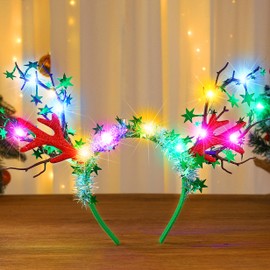 Fashband Christmas Reindeer Antler Headband LED Star Hair Hoop Light Up Xmas Sparkly Hair Accessories for Women