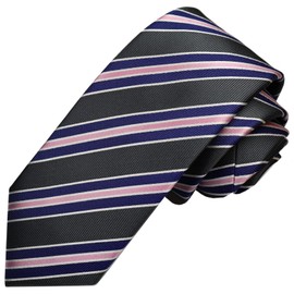 Michi Kolondon MKJ-030 Wrinkle-Resistant Bonding Processing Fabric Lined Volume, Made in Japan Necktie Brand KOSHINO Striped Pattern, 100% Silk, Unisex, gray