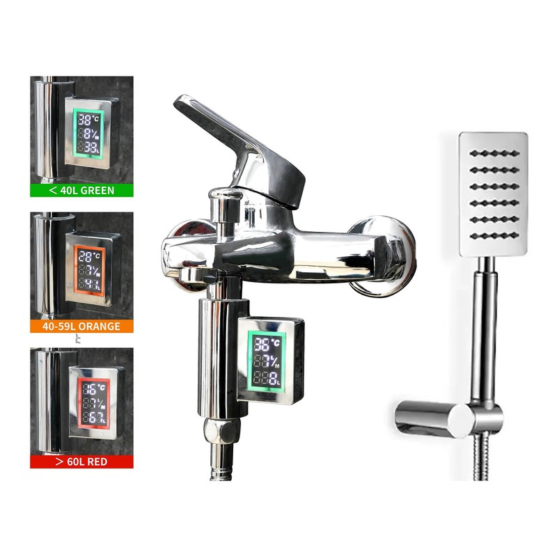 Shower Head with Self Powered Flow Meter, Water and Energy