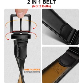 KEMISANT Men Belt,Reversible Leather Belt For Men Gift Casual Dress Golf Pants Jeans Gift Boxed(Black/Tawny,34"-36" Waist Adjustable)