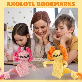 CrochetBox Crochet Kit for Beginner, Axolotls Bookmarks Easy Learn How to Crochet Stuffed Animals Gift for Adults and Kids(12+), Knitting Set with Yarn Hook Stitch-by-Stitch Video Tutorial(30%+ Yarn)