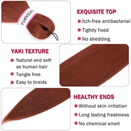 Ginger Braiding Hair 350,26 Inch 8 Packs Cooper Red Pre Stretched braiding hair,Professional Synthetic Box Braids,Hot Water Setting Yaki Texture Braid In Hair Extension (26inch,350#)