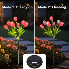 Aolyty Solar Garden Lights Outdoor, Solar Tulip Lights 2 Pack with 14 Tulip Flowers, IP65 Waterproof LED Stake Light for Pathway Patio Yard Landscape Decorative (Pink)