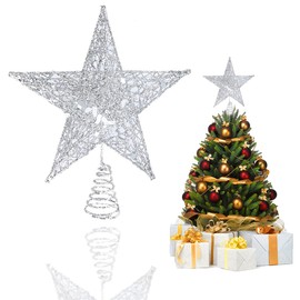 Christmas Tree Star Topper, Star Tree Topper, Star for Christmas Tree Topper, Glitter Star Made of Metal, Glitter Christmas Tree Topper, Glitter Tree Top Star, for Christmas Party, 20 cm, Silver