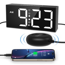 LOFICOPER Vibration Alarm Clock, Loud Alarm Clock with Bed Shaker, 7.5 Inch LED Screen, 3 Alarm Modes, Dual Alarms, 5 Dimmers, 4 Volumes, Snooze, for Deep Sleepers, Hearing Impaired