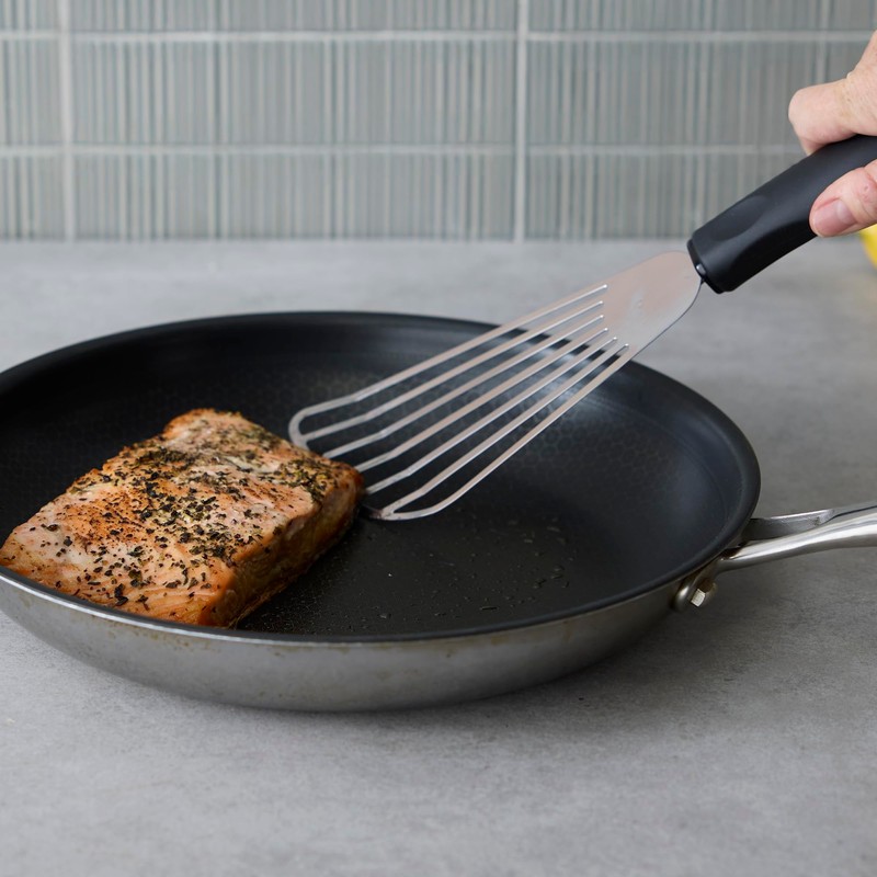 RSVP International Endurance Angled Fish Spatula/Turner, Slotted Stainless Steel with