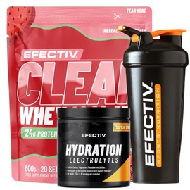 EFECTIV Bundle with Clear Whey Protein Isolate (Strawberry Watermelon) 600g, Electrolytes Hydration Powder (Tropical Storm) 330g and 600ml Shaker – Perfect for Hydration and Recovery Supplement