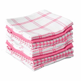 T-Fal Premium Waffle Dish Cloths: Highly Absorbent, Super Soft Long Lasting - 100% Cotton, 12" x 13" Waffle Flat Dish Towel for Cleaning and Drying Dishes, (Pack of 8), Pink