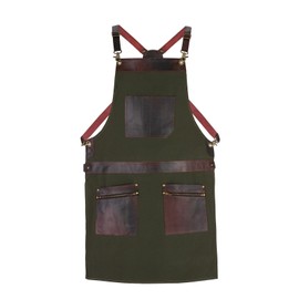 Premium Canvas Apron with Leather 2 Zip Pockets & Holders – Ideal for Chefs, Bakers, Butchers,Stylish, Adjustable – Green, Tan Black, Blue. (Green)