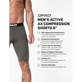 DFND Men's Active Ax Compression Shorts – Graduated Compression for Recovery & Performance, Reduces Fatigue & Soreness - Made in USA - Military Green - X-Large