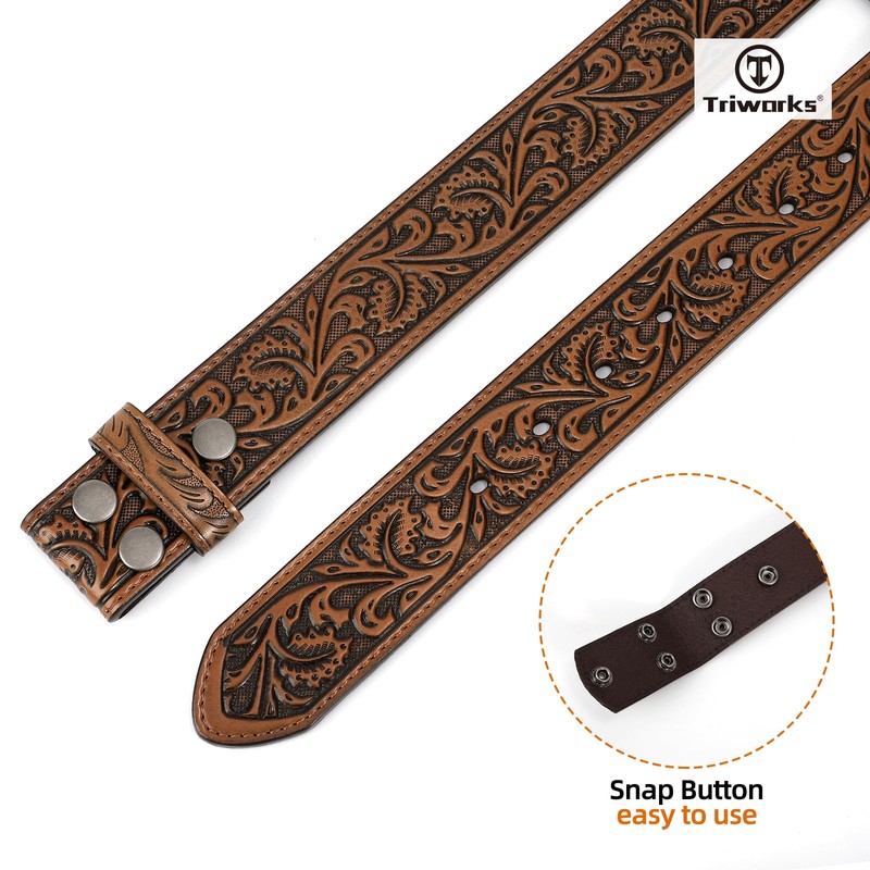 TRIWORKS Western Belt Strap for Men without Buckle 1.5" Wide