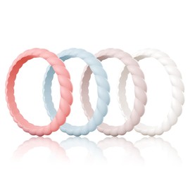 Egnaro Silicone Wedding Ring for Women,Seamless Thin and Stackble Braided Rubber Wedding Bands Rubber Rings for Women