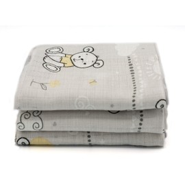 Clevere Kids Muslin Cloths, Printed Stars and Animals, Pack of 3, Absorbent, Burp Cloths, 70 x 80 cm, Oeko-Tex (Bunny and Bear Vanilla)