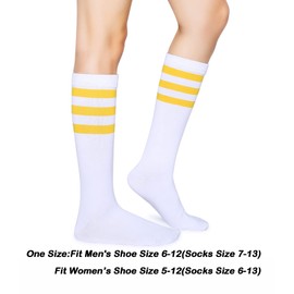 Henwarry Over the Calf Tube Socks Classic Triple Stripes Cotton Retro Athletic Socks for Men and Women (A05-Yellow/White)