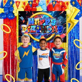 Daidle Birthday Party Decorations – Supersonic Speed Lightning Foil Balloons & Fringe Curtains & Backdrop, Birthday Decorations Pack for Cool Game Party, Racing
