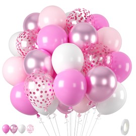 Metallic Pink and White Balloons, 30 pcs matte Pink Pastel Pink White Birthday Balloons with Confetti Balloons, Pink Latex Helium Balloons for Birthday Wedding Baby Shower Party Balloons Decorations