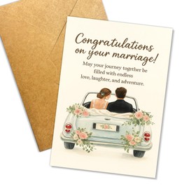 Podagree Congratulations on Your Marriage Card, Wedding Card, Romantic Newlywed Couple Driving Away Greeting Cards, Elegant Wedding Day Love Message Cards with Envelope – 8x5.3 Inch
