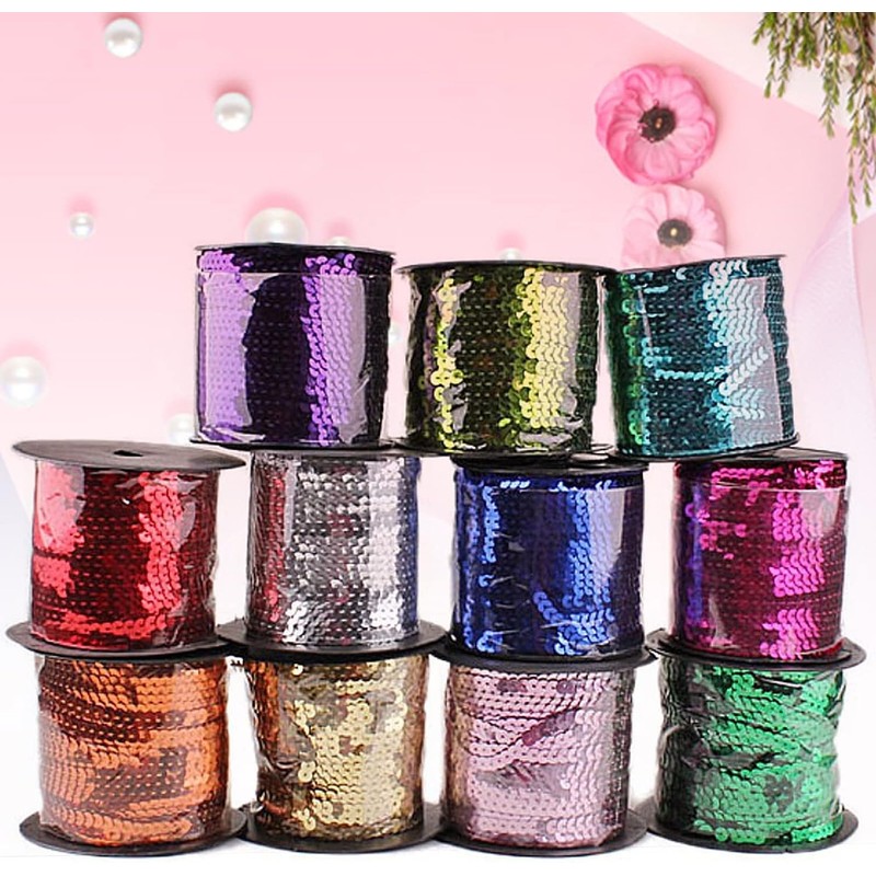 FQTANJU 6mm Spangle Round Sequins Trim, PVC, 100 Yards/Roll. (Blue)