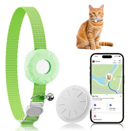 GPS Tracker for Cats, Cat Tracker, Cat GPS Tracker Compatible with Apple Find My App (Only iOS), No Monthly Fee or Subscription(White Tracker, Green Cat Collar)