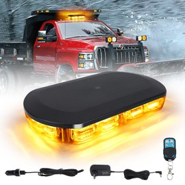 OPPBUY Rechargeable Amber White Emergency Roof Top Strobe Light, 48LED 17 Flashing Modes,High Low Brightness,Wireless Beacon Warning Flashing Lights w/Magnetic Base for Construction Vehicles