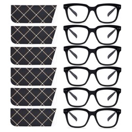CHOFILORD 6 Pack Fashion Reading Glasses for Women Men Blue Light Blocking Oversized Square Readers with Spring Hinge (6 Pack Black, 1.75)