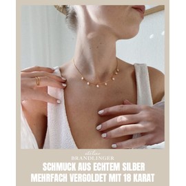 Brandlinger ® Pearl Necklace Women's 925 Sterling Silver Pearl Necklace with 18K Gold Plated Jewellery for Women and Girls Chain Length Adjustable 35-40cm (Very Tight Fit), Sterling Silver, Freshwater