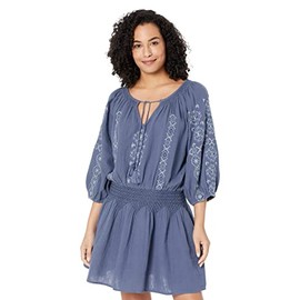 Lucky Brand Embroidered Mini Peasant Dress Nightshadow Blue LG (US 10-12)