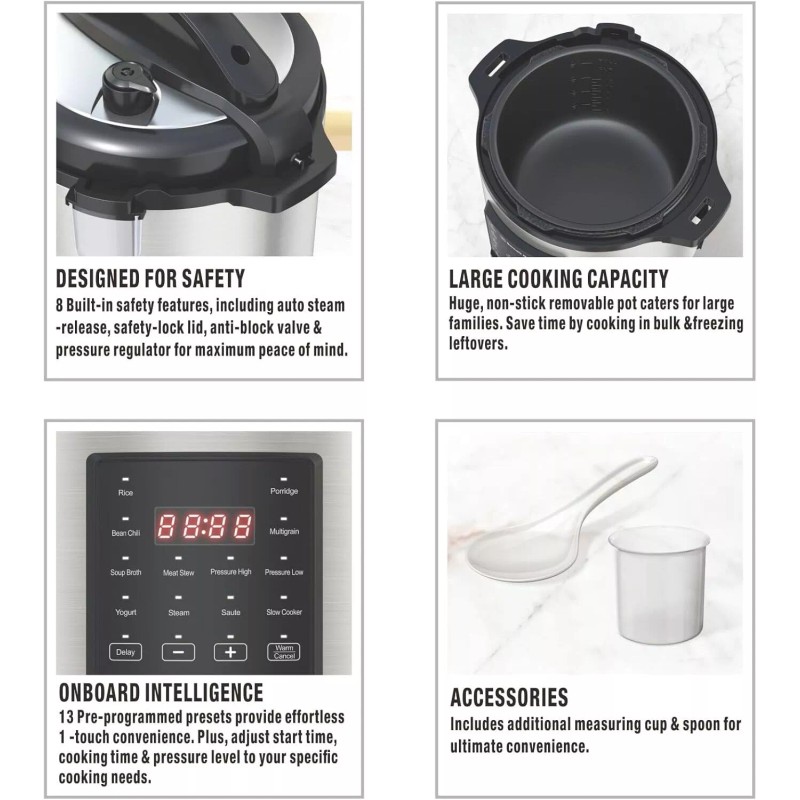 Ironblade 7-in-1 Multi Cooker, 6-Liter, 1000W Stainless Steel Programmable Pressure