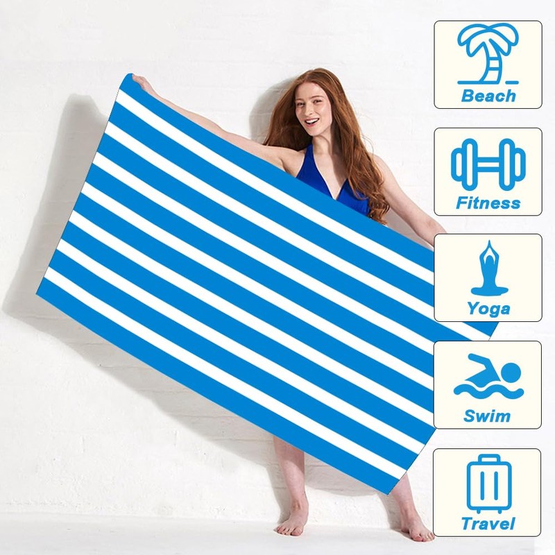 BonGu Beach Towel Oversized Stripe 180x90cm, Quick Dry Sand Free