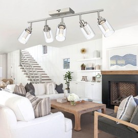 MELUCEE LED 5 Light Track Lighting Kit, Brushed Nickel Ceiling Spotlights Vanity Lights Modern Track Light Fixture with Flexibly Rotatable Heads, Built-in LED Chips, 5-Color Temperature Adjustable