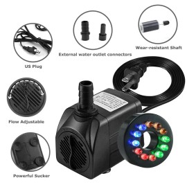 Unbranded 15W Submersible Water Pump 12 LED Light For Fountain Pool Garden Pond Tank