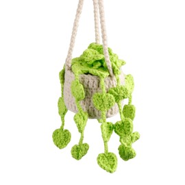 Bojueshaw Boho Handmade Knitted Pendant,Cute Potted Plants Crochet,Woven Car Accessory for Car,Van or Camper