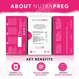 NUTRAPREG - Pregnancy Tea | Morning Sickness Tea - Help Ease Nausea & Support Mothers Wellbeing - Includes Ginger, Peppermint & Chamomile - 40 Enveloped Tea Bags - by Nutra Tea - Herbal Tea - (2 Pack)
