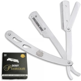 The Shave Factory Straight Edge Razor Kit - with Single Stainless Steel razors (Stell + Derby Premium)