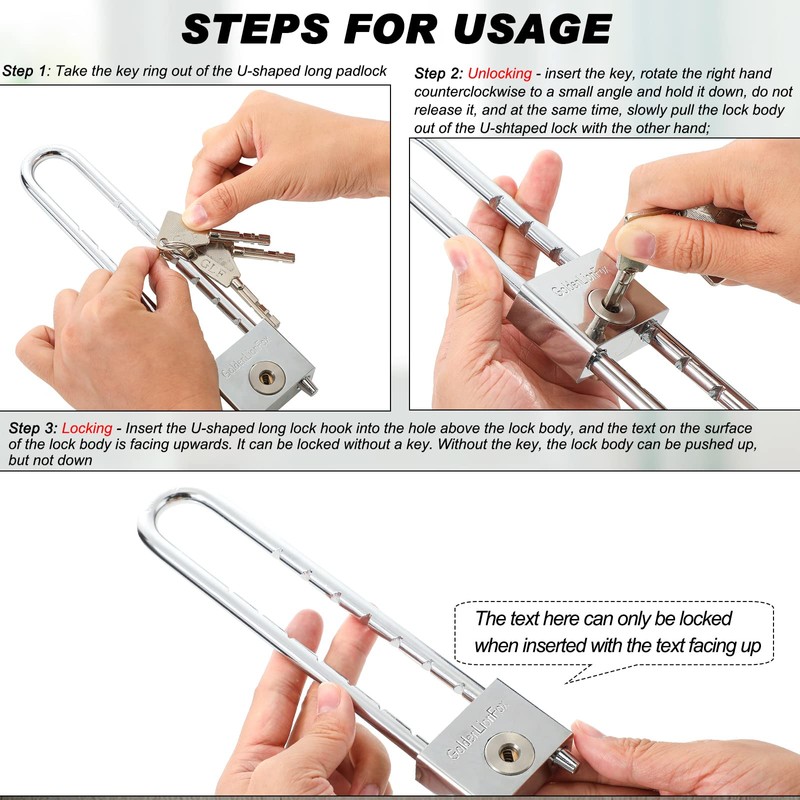 Long Shackle Padlock with Key 2 Inch Solid Brass Removable