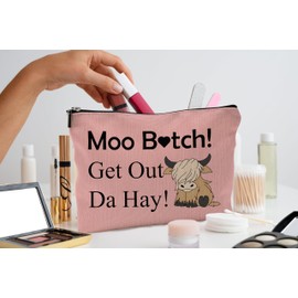 QGFM Western Cow Makeup Bag,Pink Makeup Bag,Cow Gifts for Women,Pink Cows Cosmetic Bags With Zipper,Cow Gifts for Cow Lovers