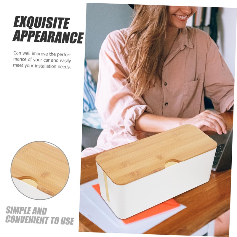 KOMBIUDA Bamboo Cord Organizer Box with Lid Capacity Cable Management