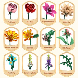 Flower Building Block Set – 887 Pieces Creative DIY Flower Arrangement Set, Contains 13 Different Flower Bouquets, Home Office Decorative Ornaments, Birthday Gift, Adult Gift1