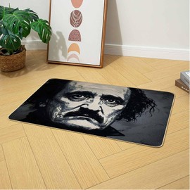 YWMAN Edgar Allan Poe & Raven Kitchen Rugs Set of 2 - Washable Non-Slip Faux Linen Floor Mats(17.7''x29.5''+17.7''x47'') - Gothic Decor & Dark Academia Gifts