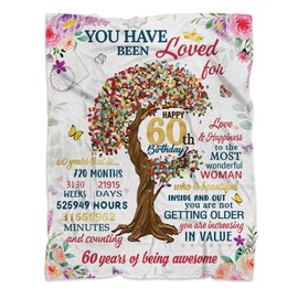 MUCHNEE 60th Birthday Gifts for Women, 60th Birthday Throw Blanket, 60-Year Old Birthday Gifts for Women, Gifts for 60th Birthday Woman Blanket, 60th Birthday Decorations for Women Mother Grandma