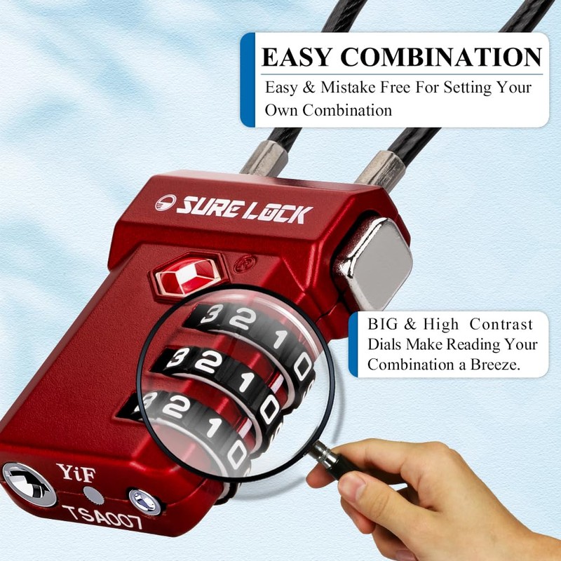 SURE LOCK TSA Approved Luggage Locks, Open Alert, Easy Read
